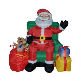 4 Foot Animated Inflatable Santa Claus in Green Chair